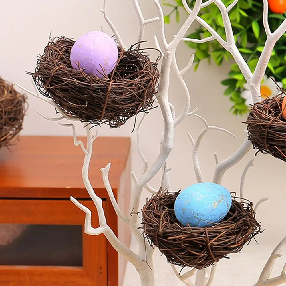 6-15cm Easter Artificial Bird Nest DIY Craft Handmade Natural Rattan Nest Exquisite Egg Nest Ornament Home Garden Decor