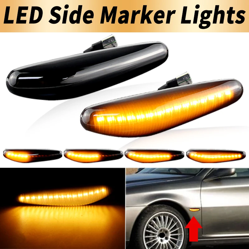 2PCS LED Dynamic Side Marker Lights Canbus For Alfa Romeo 166 1998 1999-2007 Smoked Lens Amber Turn Signal Lamps Car Accessories