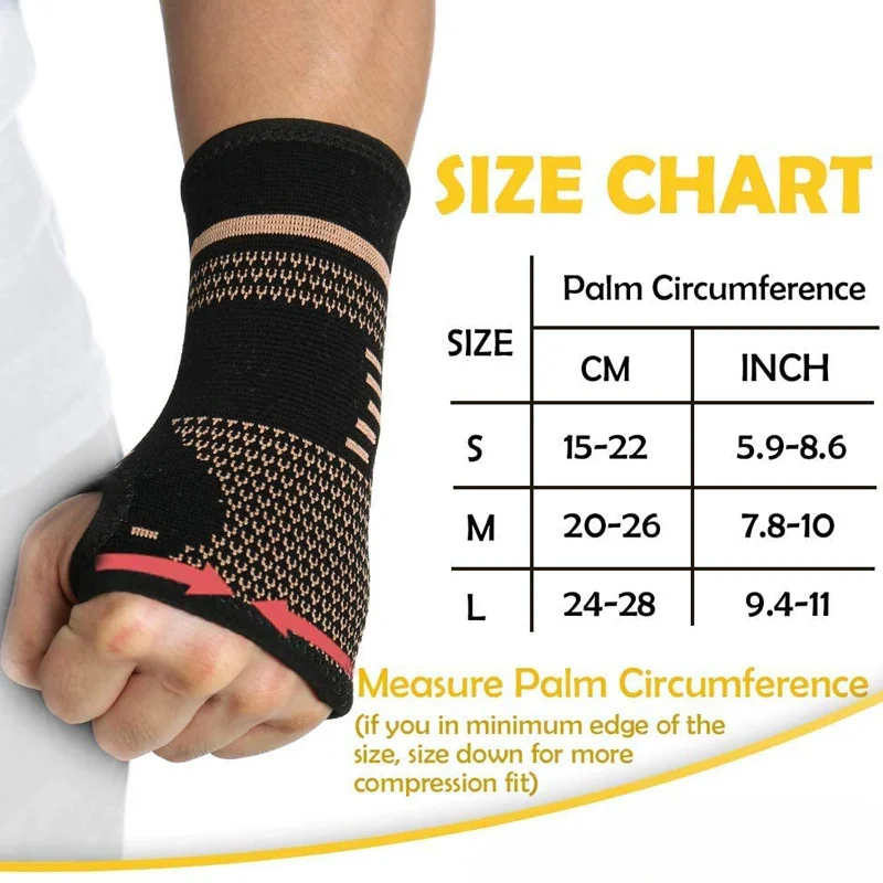 2Pcs Copper Fiber Bracer Wrist Elastic Sport Bandage Wristband Hand Gym Support Wrist Brace Wrap Tennis Fitness Power lifting