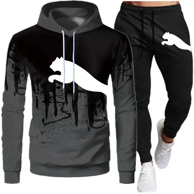 Autumn and Winter Men\'s Tracksuit Sweatshirt Set Splash Ink Hoodies SweatPants 2Pcs Suit Casual Running Fitness Man Sportswear