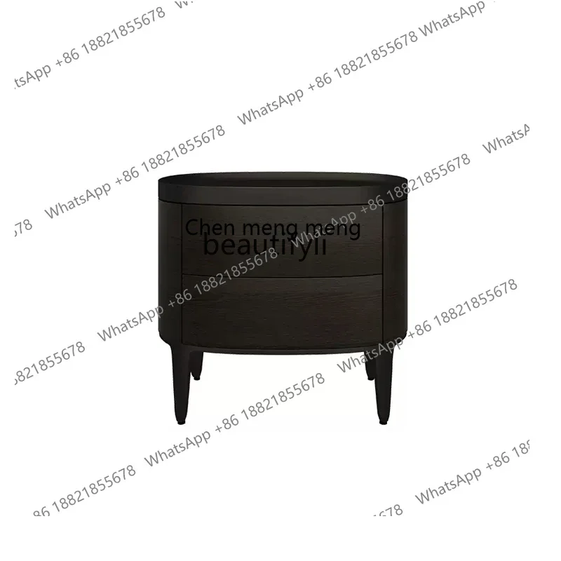 

xzItalian minimalist smoked wood bedside table oval bedroom bedside locker