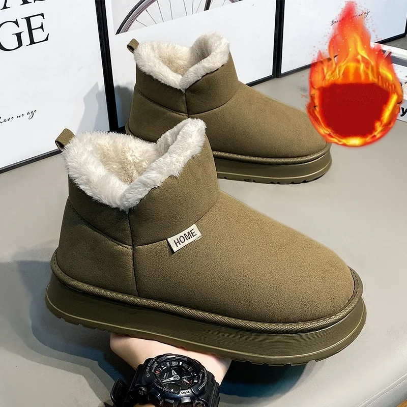 أحذية الثلوج الشهيرة للخريف والشتاء مبطنة بالصوف الدافئة على طراز الزوجين والأحذية القطنية للرجال والنساء