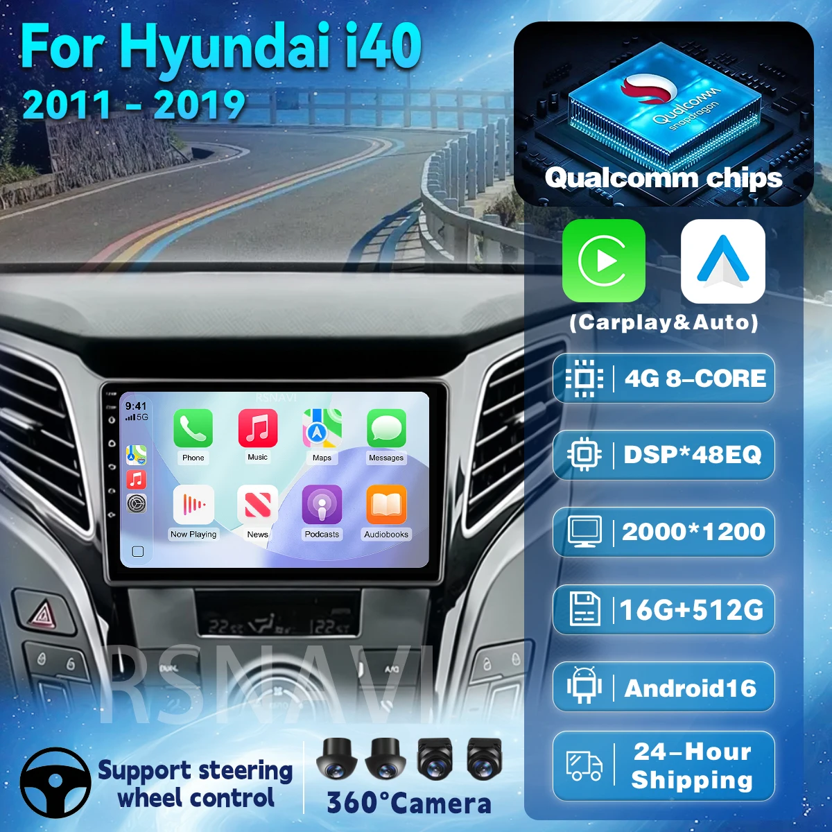 Android 16 Qualcomm Car Radio Multimedia Player For Hyundai I40 2011-2019 Auto Carplay Car Stereo DSP wifi+4G Ai voice 2 Din BT