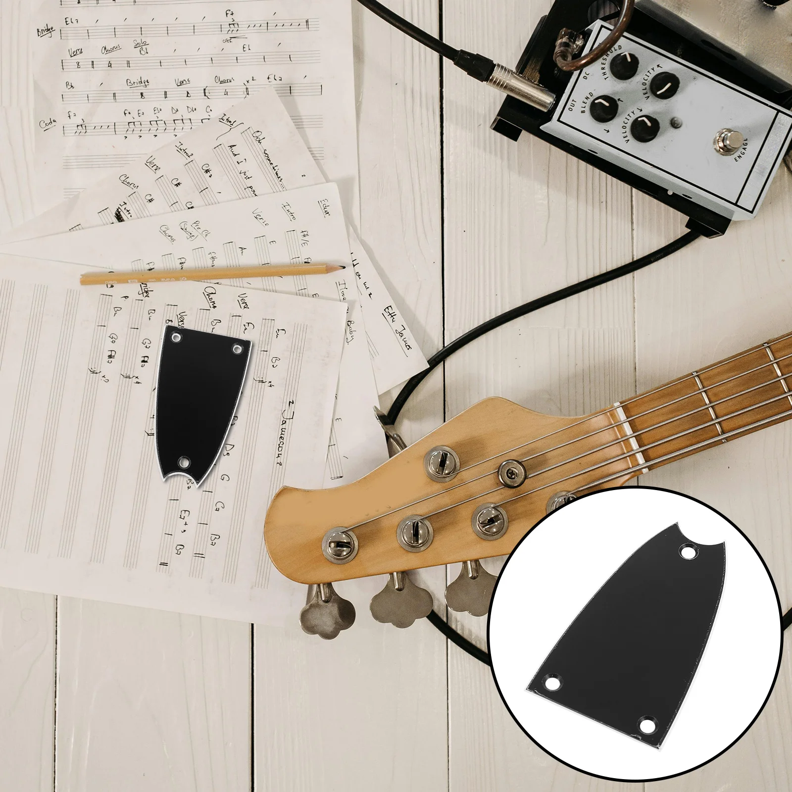 

5Pcs Electric Guitar Truss Rod Cover Bell Shape Metal Plate Black 3-Hole Headstock Neck Guard Bass Replacement Parts