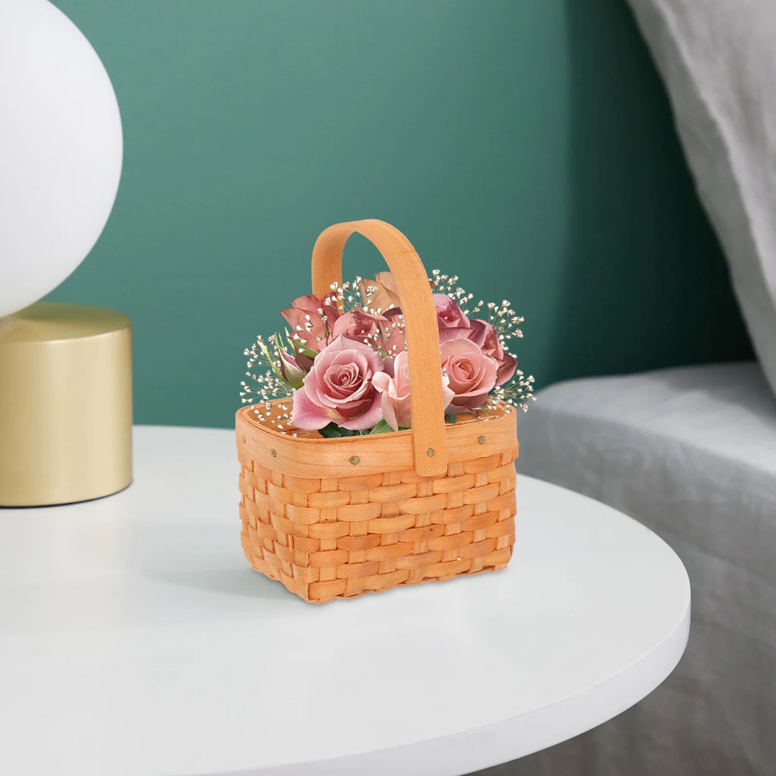 

2pcs Mini Wooden Woven Small Lightweight For Candy Storage Wedding Party Favors Photo Props Easter Flower Girl Organizer Basket