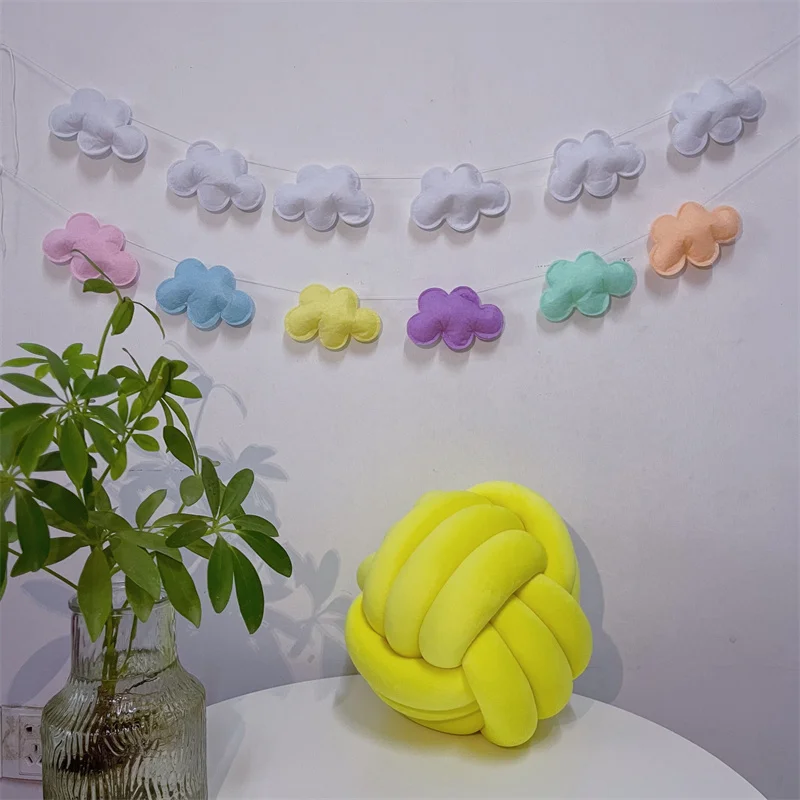 Six Felt Cloud Garlands String Wall Hanging Decor Baby Bed Kids Room Decoration Nursery Ornament Photo Props Party Banner