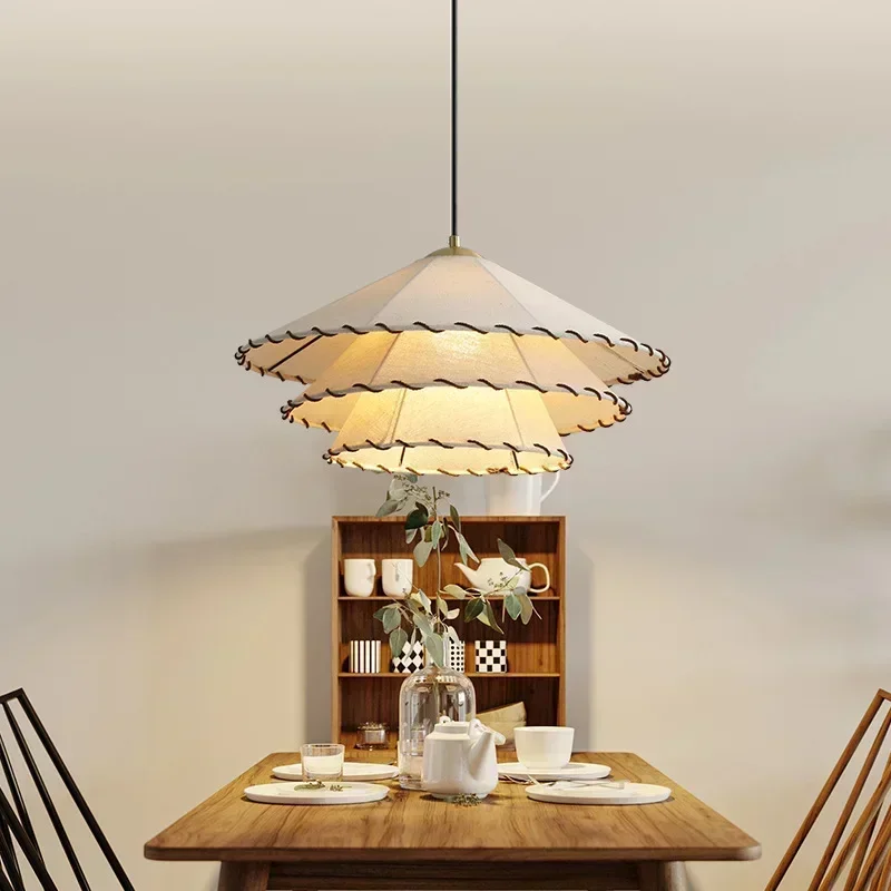 SANDYHA Stylish Modern LED Hanging Lamp Cotton Linen Chandelier Perfect Lighting for Bedroom Dining Room Living Room Study Bar
