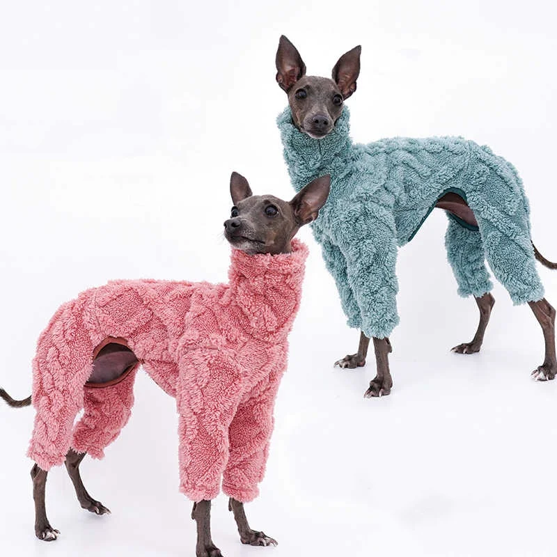 Long-plush Four-Legged Green Sweater for Greyhound Winter Clothes Long Sleeves High-Neck Thick Pink Warm Coat for Poodle Whippet