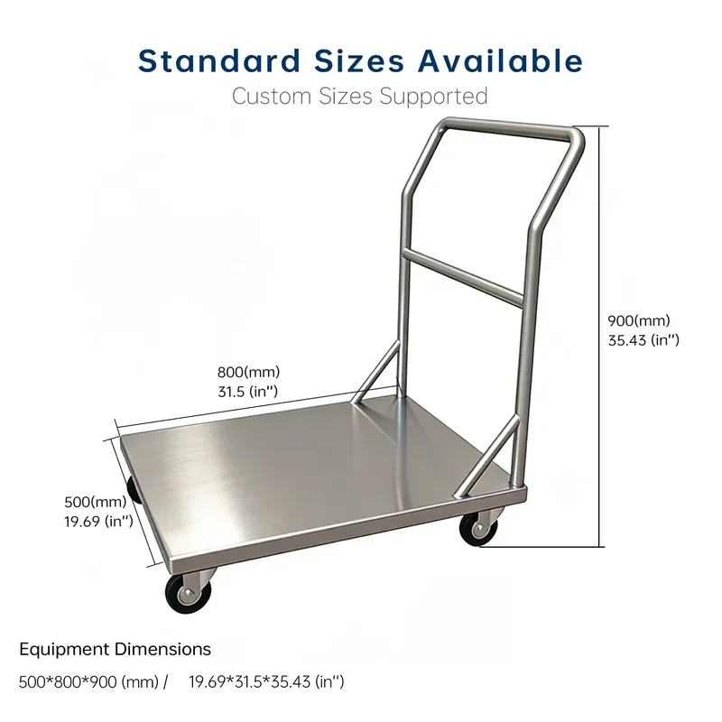 SUS304 Stainless Steel Heavy-Duty 300kg/m Load Capacity Rolling Cart 4-Wheel for Food Storage Kitchen Bathroom