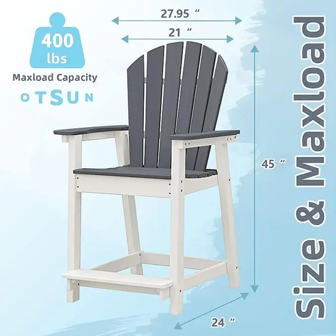 Tall Adirondack Chairs Set of 4, Patio Bar Stool Chair with High Back, 400lbs, Widened Arms, All-Weather Balcony Chair