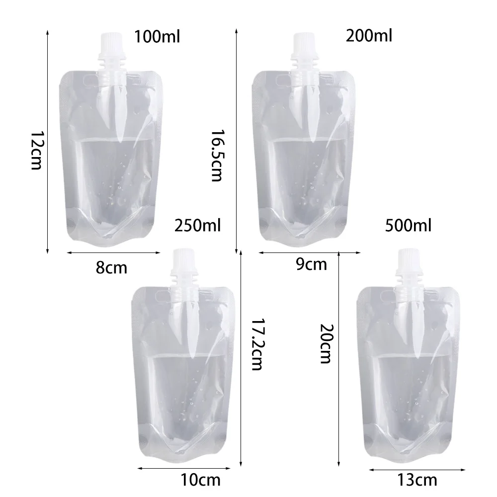 100ml-500ml Travel Drink Spout Pouches Transparent Plastic Bags Sealed Juice Storage Beverage Ice Cold Drink Pouch 10pcs