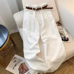 White High-Waist Wide Leg Jeans for Women Spring New Design Sense Pleated Loose Slimming Drape Casual Mopping Pants