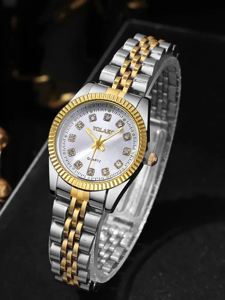 1 Piece of Fashionable, Business and Leisure Versatile Diamond Inlaid WOMEN\'S Room Gold Steel Band Quartz Wristwatch