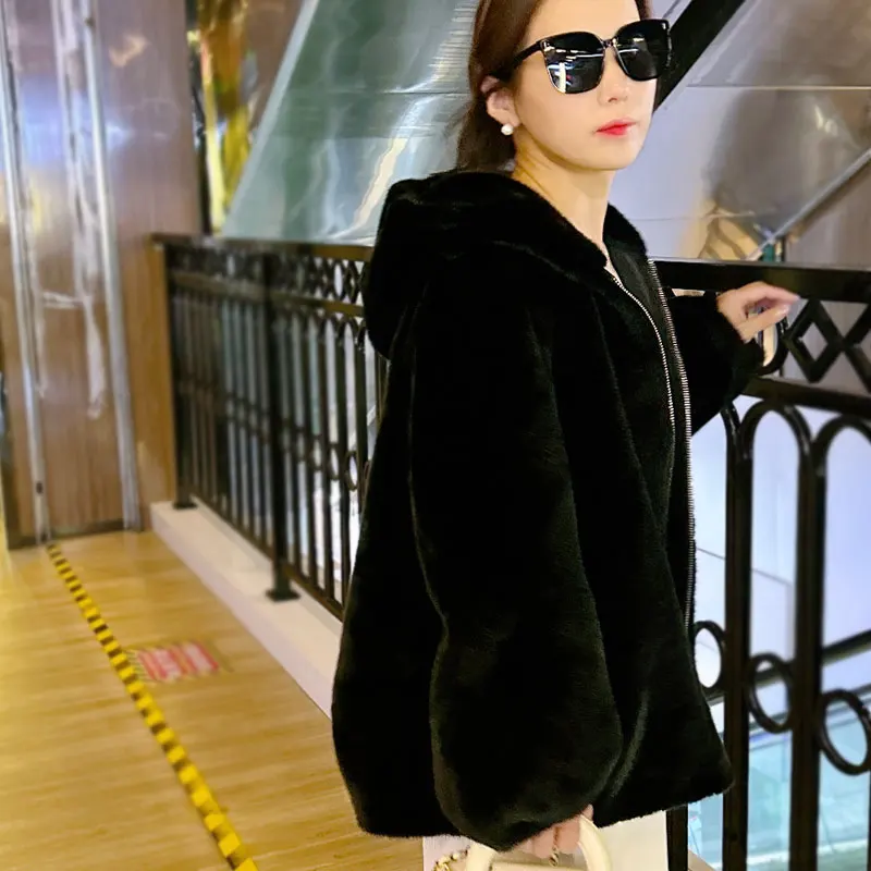 2024 Women Autumn Winter Imitation Mink Cashmere Coat Lady Loose Oversize Short Cardigan Female Casual h Knit Outerwear RS-607