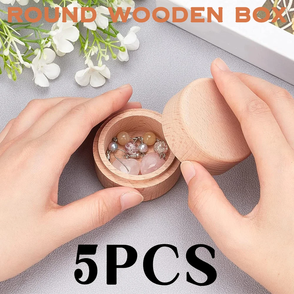 

Round Wooden 5PCS Storage Boxes Jewelry Ring Durable Boxes Wedding Baby Tooth Keepsake Box Decoration Natural Craft Home Storage