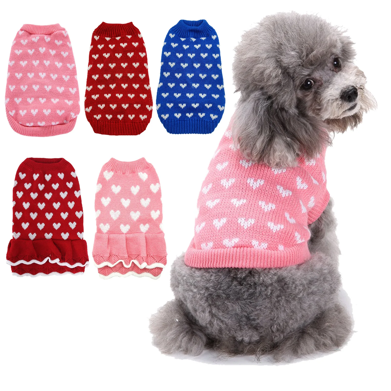 

Pet Sweater Love Heart Red T-shirt Round-neck Slim Pet Clothes Warm Knit Clothes for Dog Cat Holiday Clothes for Cat Dog Apparel