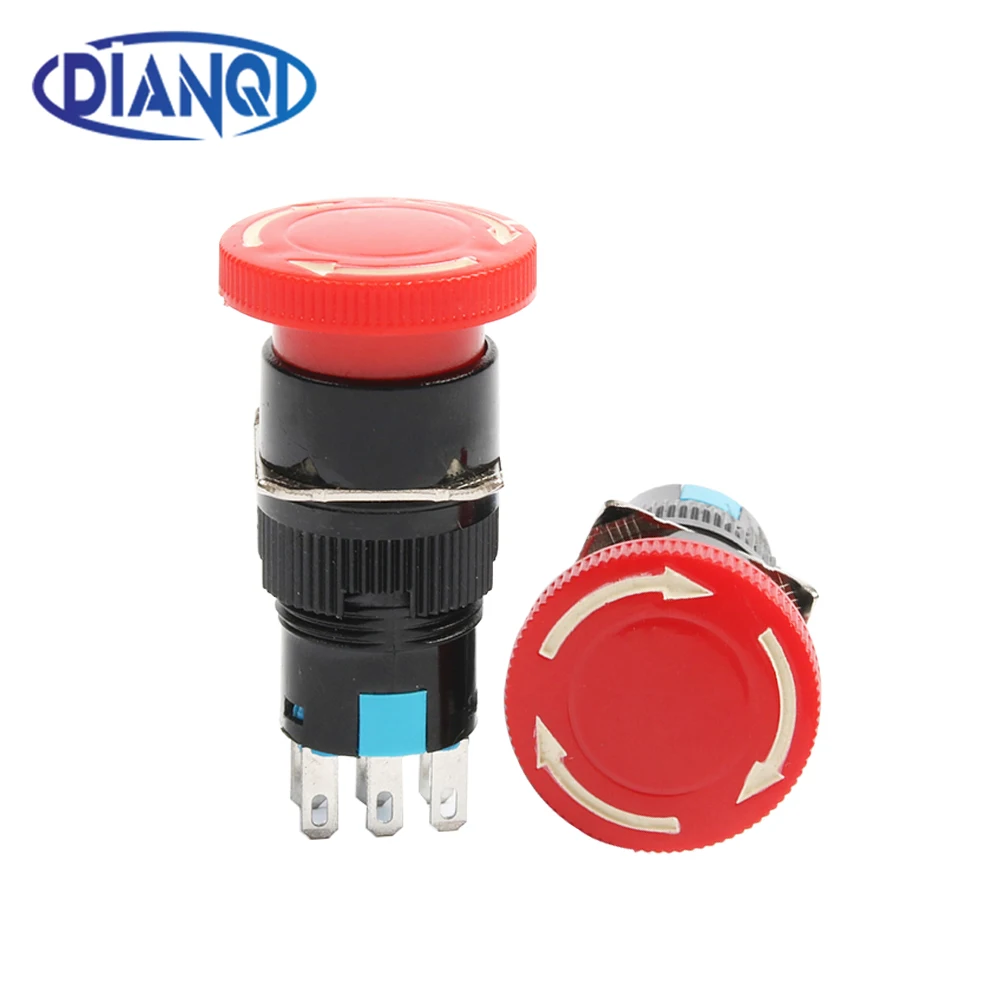 16mm Emergency Stop Rotary Push Button Switch Turn lock 1NO1NC/2NO2NC Latching self-Locking Single row/Double row e-stop switch