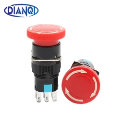 16mm Emergency Stop Rotary Push Button Switch Turn lock 1NO1NC/2NO2NC Latching self-Locking Single row/Double row e-stop switch