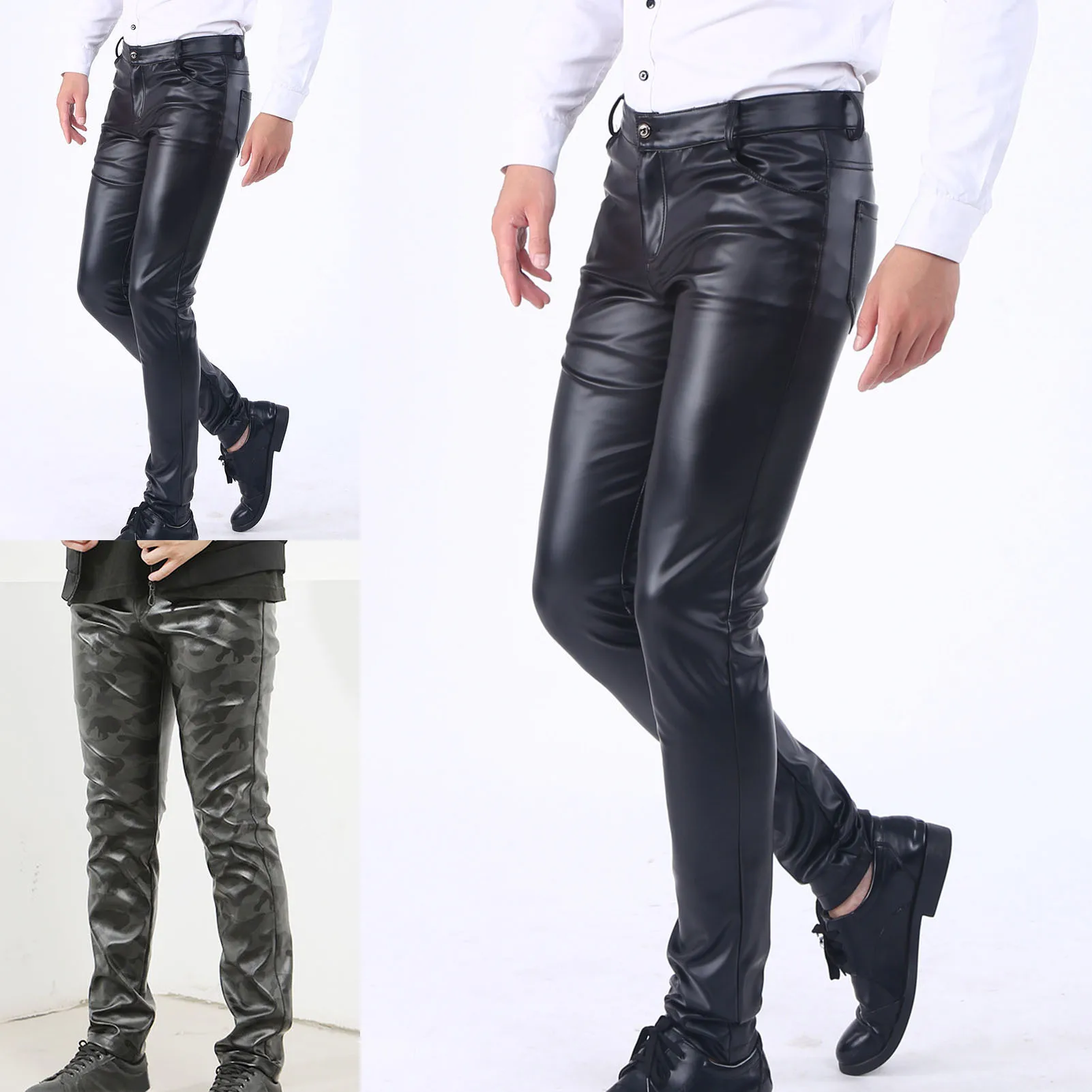 Dropshipping Leather Pants For Men Elastic Fashion PU Leather Trousers Streetwear 2022 Spring Autumn Motorcycle Pants Men\'s Pant