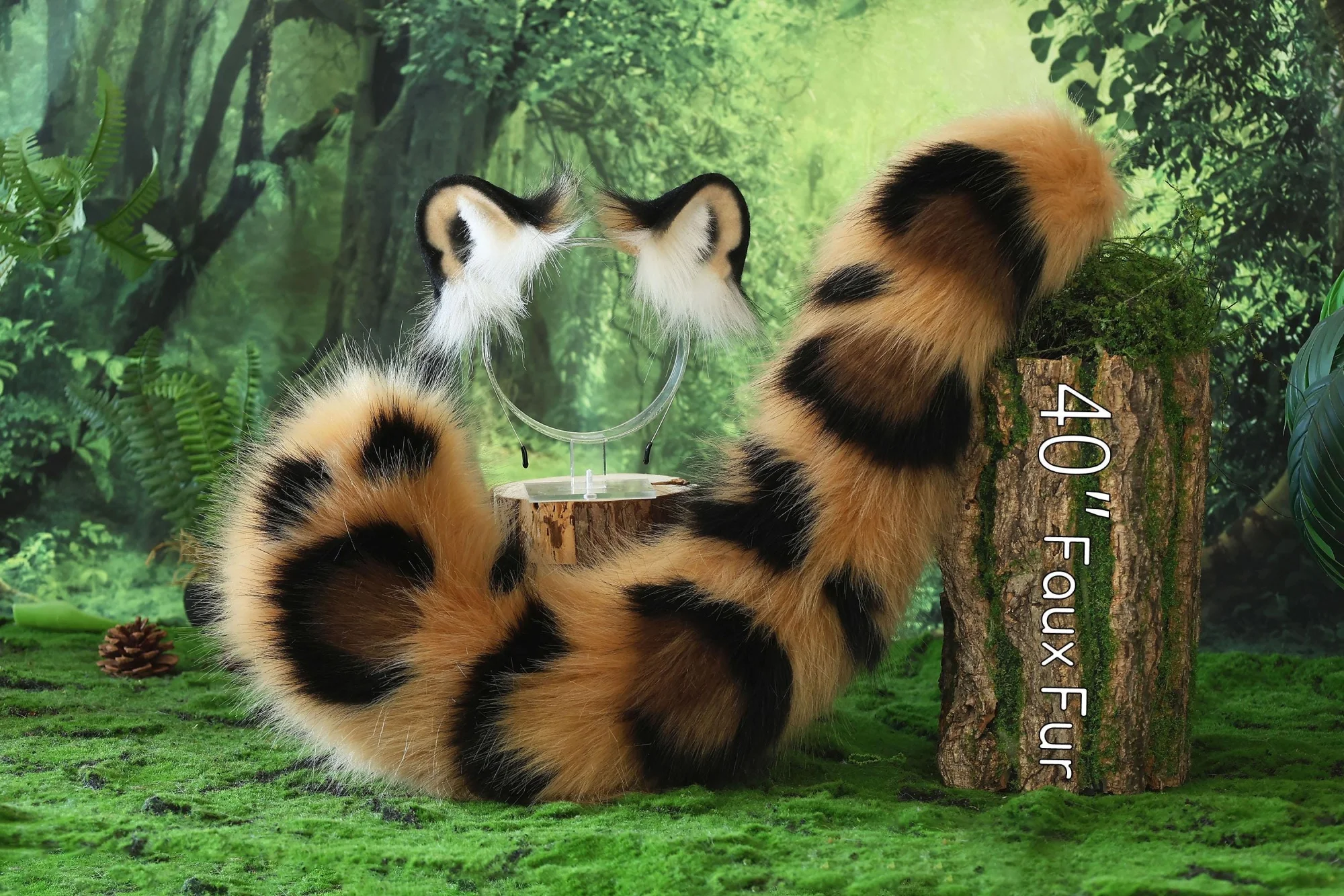 Faux fur leopard tail and ear set, dog tail, cat ear and tail set, wolf ear and tail set, anime character cosplay
