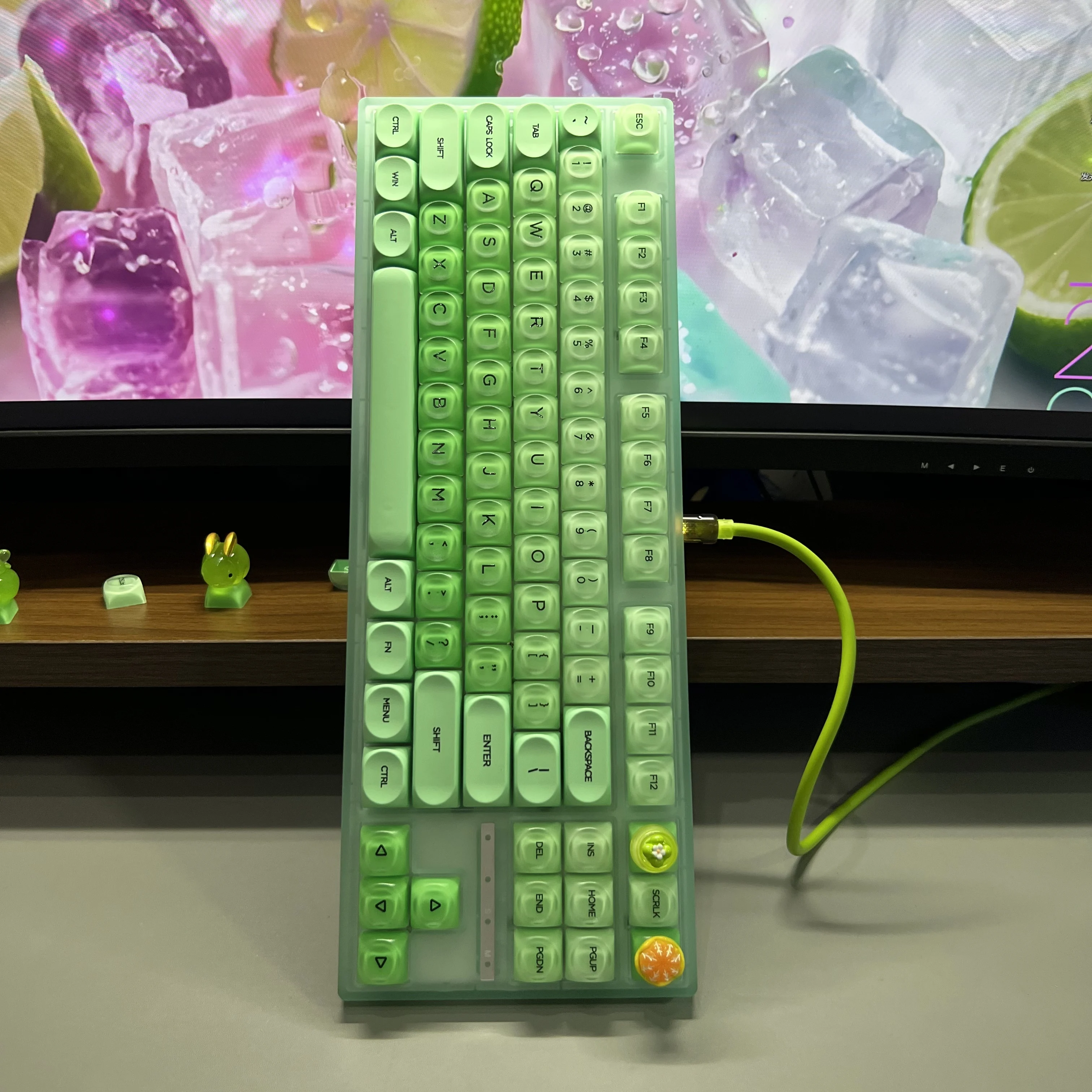 Teclado de 132 teclas verde limón, teclas de PC, perfil HOA, teclas PBT de doble disparo personalizadas para interruptores Cherry MX, Teclado mecánico
