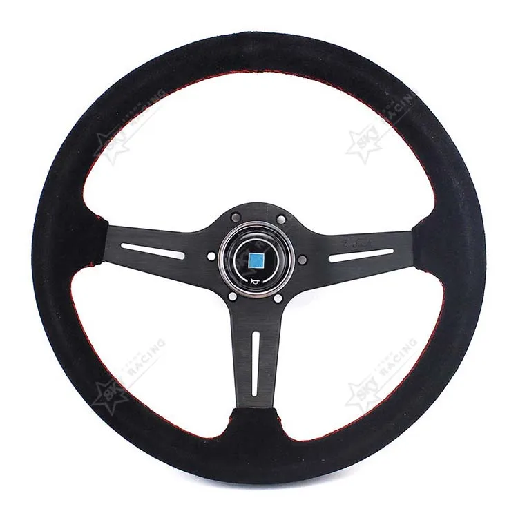 

Suede Leather Black Sport Racing Drift Steering Wheel 350mm 14 Inch Deep Dish Car Steering Wheel with Horn Button