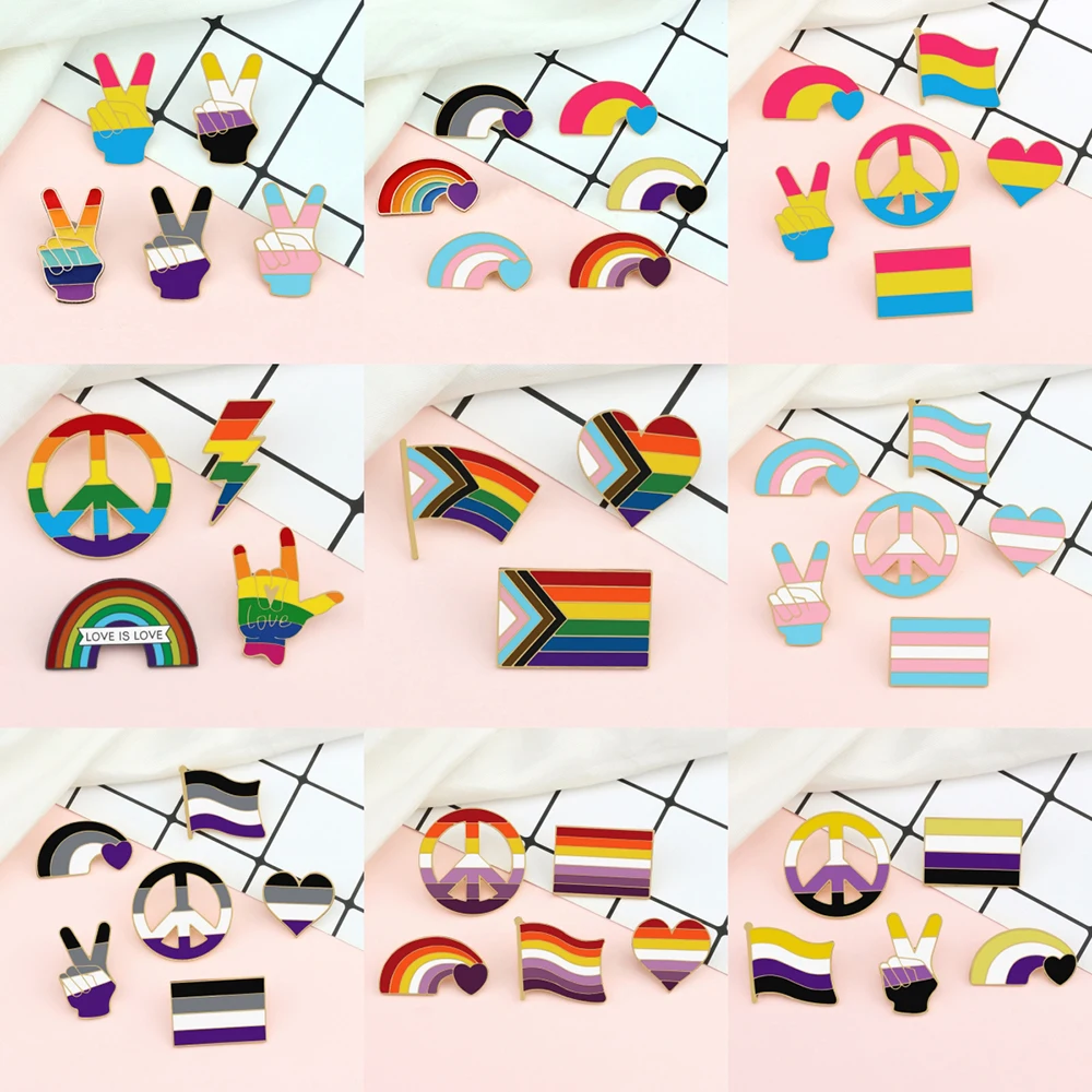 3-6pcs Gay Lesbian Pride Brooch LGBT Rainbow Flag Lapel Pins Trans Inclusive Progress Asexual Wholesale Enamel Badge Bag Jewelry