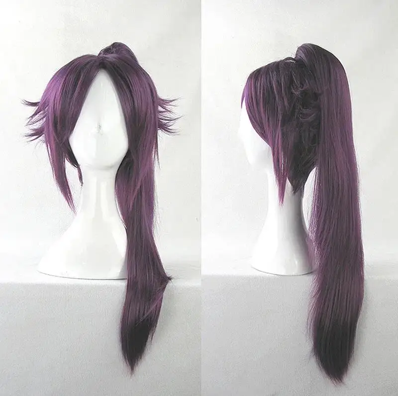 Shihouin Yoruichi Cosplay Perücken Lange Lila Pferdeschwänze Hitzebeständige Kunsthaar Halloween Perücken Lange Chip Pferdeschwanz