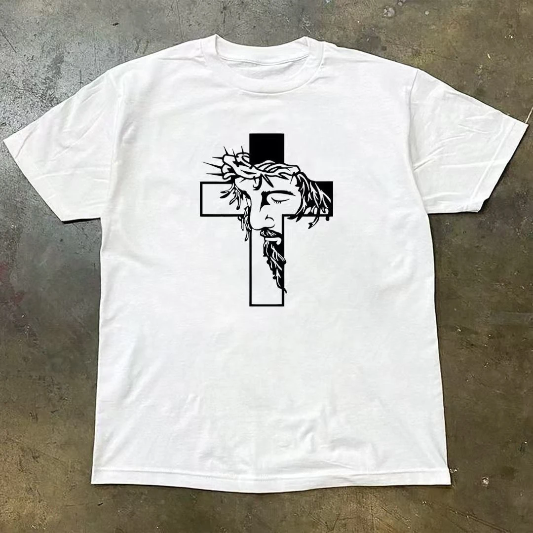 Xihai Planche Ruta Camiseta À Manches Courtes Impresión Croisée Personnalité De La Rue Américaine Col Rond En Coton Lâche