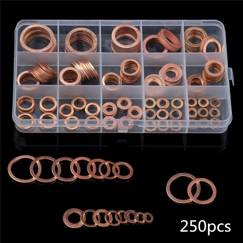 280/250/200/120Pcs Copper Sealing Solid Gasket Washer Sump Plug Oil For Boat Crush Flat Seal Ring Tool Hardware Accessories Pack