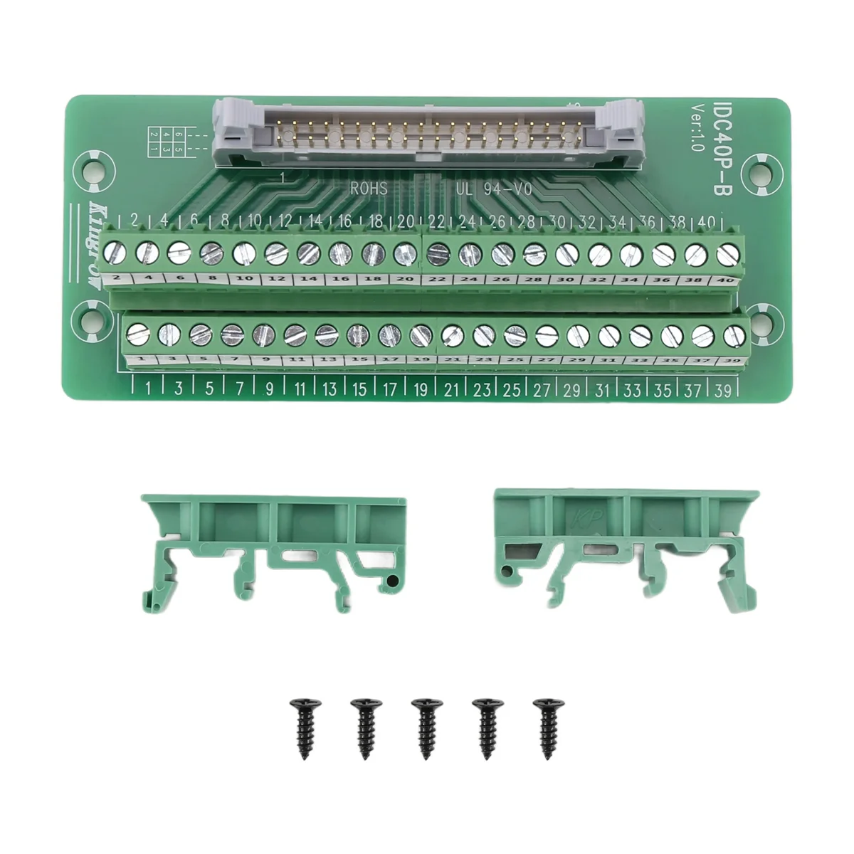 N09R IDC40P 40Pin Connector Strip Breakout Board Terminal Block Plug PLC Interface with Bracket, for PLC, DIN Rail Mount