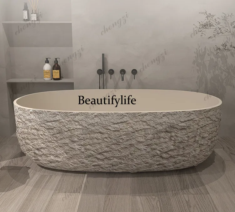 Wabi Sansan Wind Rock Head Pattern Integrated Artificial Stone Bathtub Creative Personality Art Creative Household