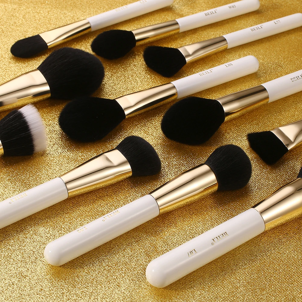 BEILI Luxury White Gold Goat Hair Makeup Brushes Professional Foundation Make up Brush Blush Eyebrow Powder brochas maquillaje