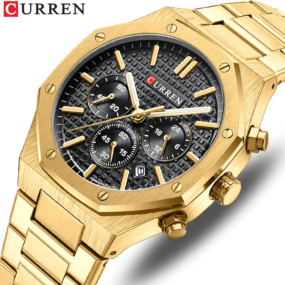 

2023 CURREN Men's Watches Unique Sport Chronograph Stainless Steel Band Quartz Wristwatch with Auto Date Waterproof