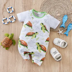 Newborn Baby boy Clothes cartoon sea turtle printing Jumpsuit Summer Short Sleeve Romper Infant Toddler Pajamas One Piece Outfit