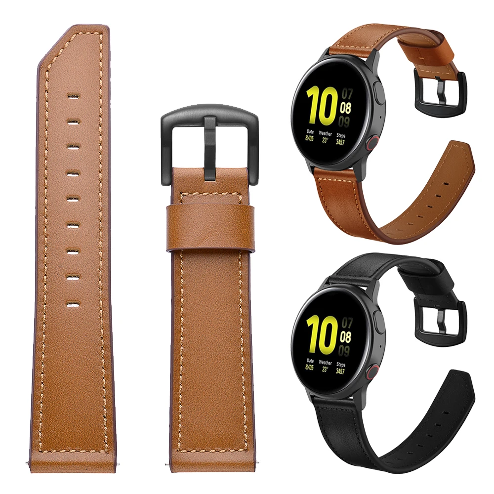 Black metal clasp Leather strap for Samsung Galaxy Watch Active 2 44mm 40mm/Galaxy Watch 46mm 42mm/Gear Sport  S3 Band Watchband