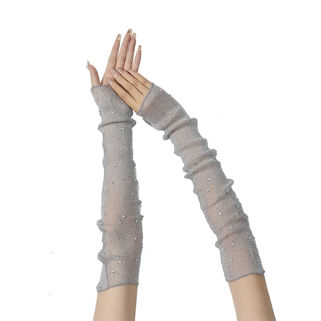Sun Arm Cover Sun Protective Ice Silk Mesh Gloves Sheer Fingerless Gloves Sheer Women'S Sunscreen Gloves For Party Styling Sun