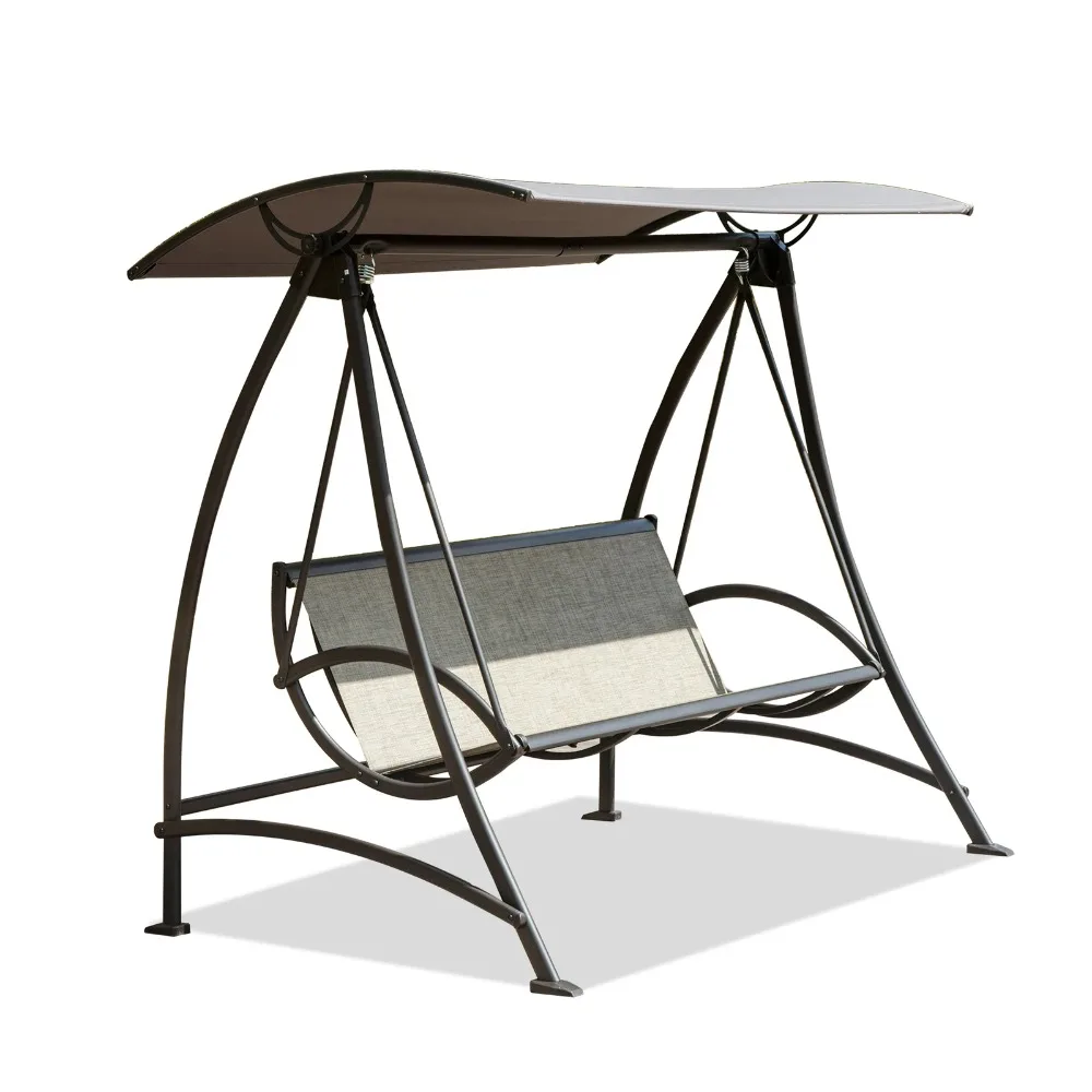 3-Seat Patio Swing Chair, Swing Glider w/Adjustable Canopy and Breathable Seat