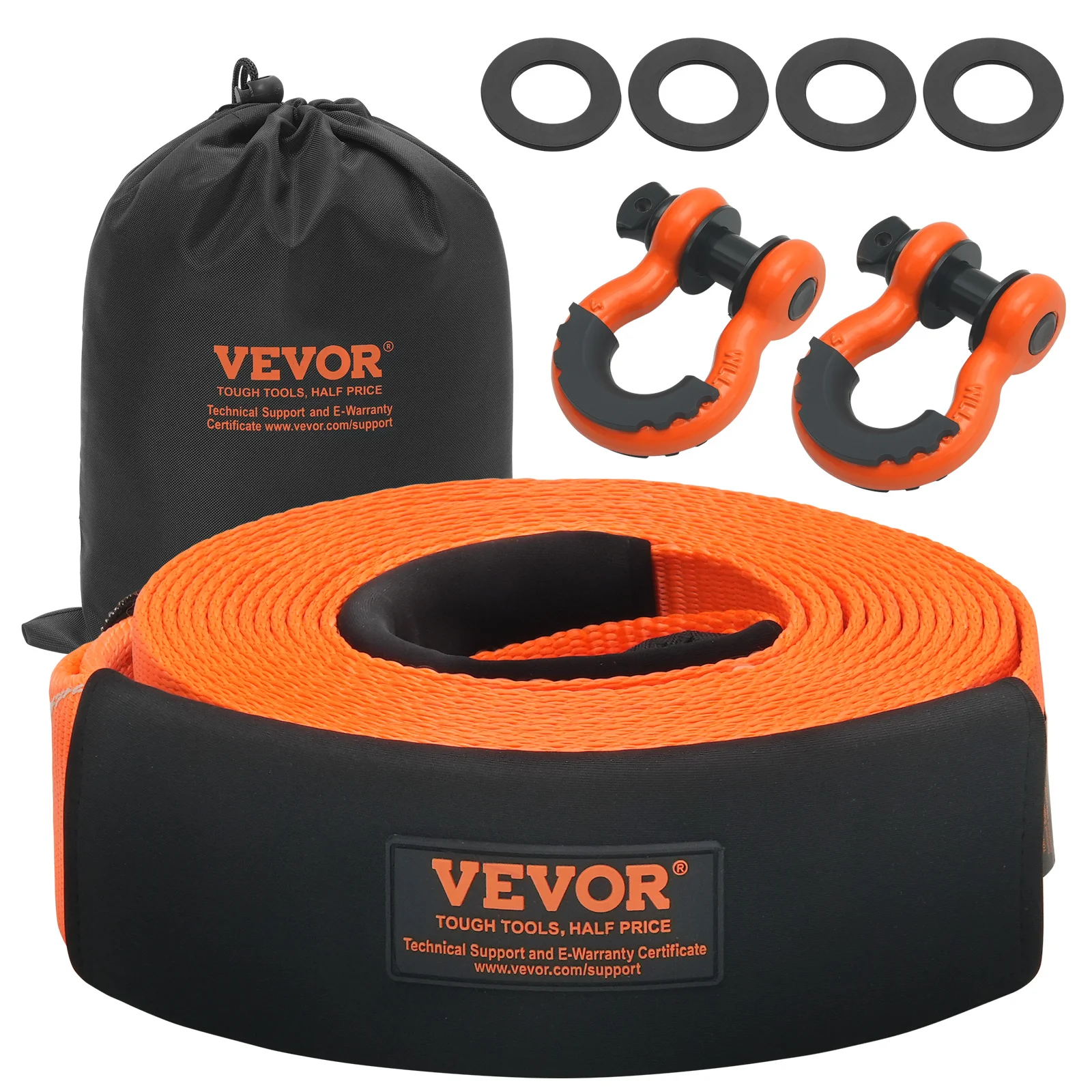 

VEVOR Heavy Duty Tow Strap Recovery Kit 3" x 30 ft (MBS-36,000 lbs) Tree Saver Winch Strap, Triple Reinforced Loop & Protective Sleeves & Storage Bag, 3/4" D-Ring Shackles, for Truck Jeep SUV ATV
