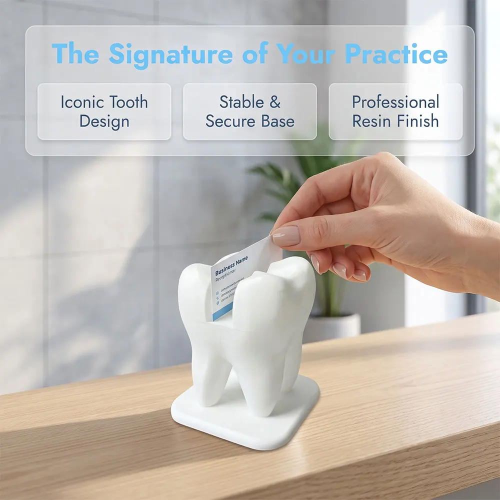 Tooth Shaped Business Card Holder White Resin Desk Organizer Dental Clinic Office Desktop Display Stand Gift for Dentist