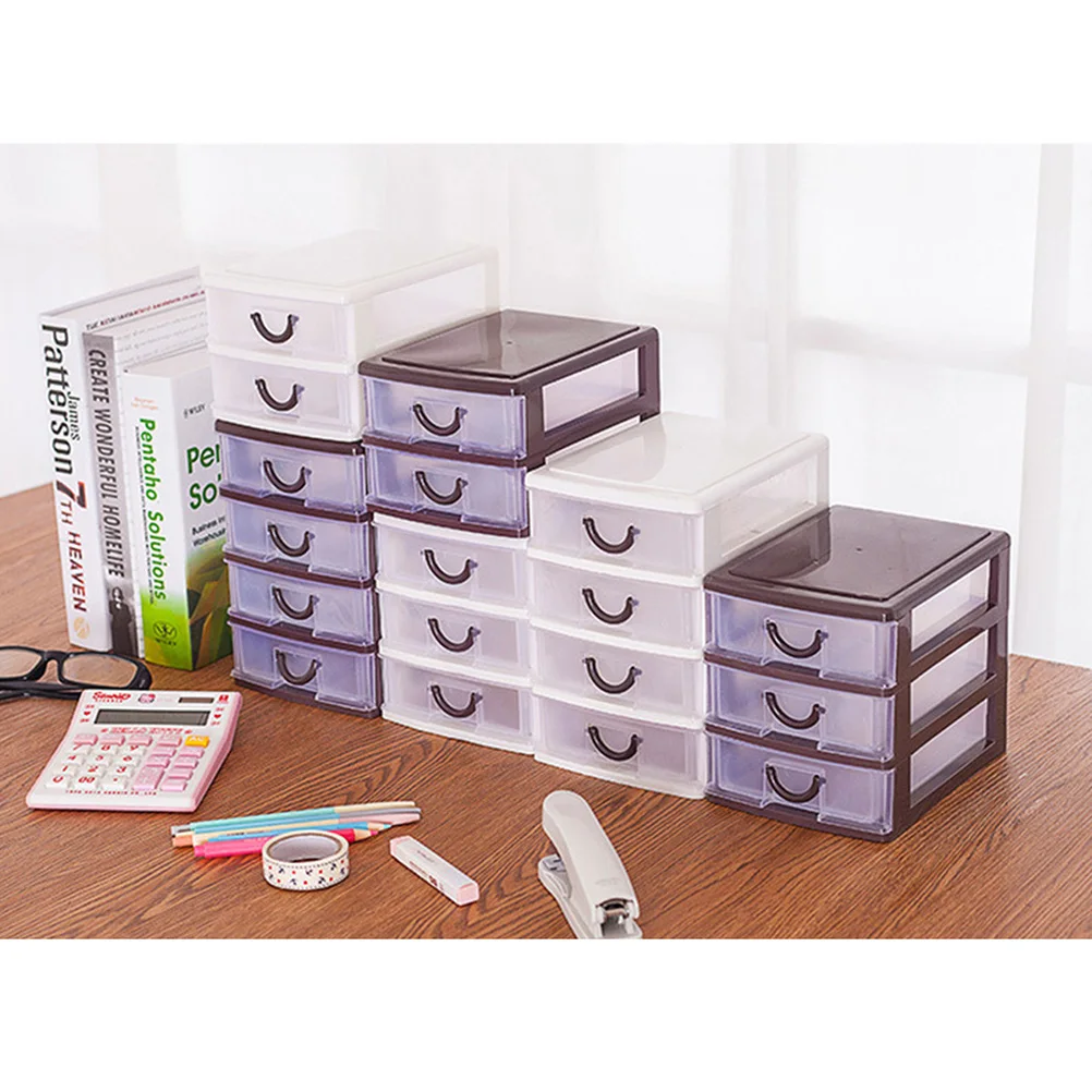 

2 Layer Desktop Storage Box Office Stationery Transparent Organizer Plastic Box with Handle Lightweight Portable for Living