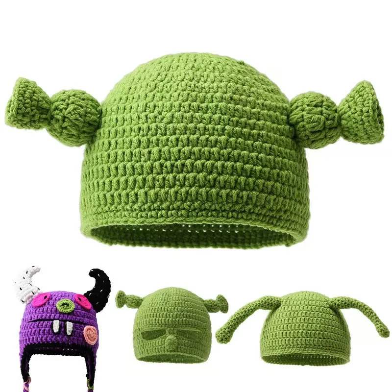 Gorro de Punto Unisex con Diseño de Monstruo Shrek, Gorro de Lana Cálido para Invierno, Gorro Divertido Verde, Gorro de Calavera para Hombre y Mujer, Hecho a Mano