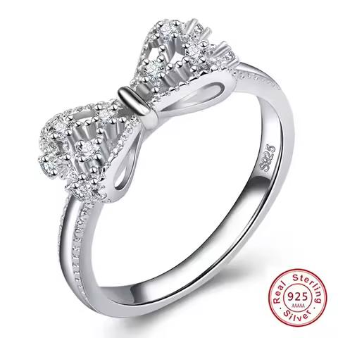 New Arrival Female Rings 925 Sterling Silver Lovely Bowknot Shaped Jewelry Ring Micro Paved Bow Tie Zircon for Girl Birthday