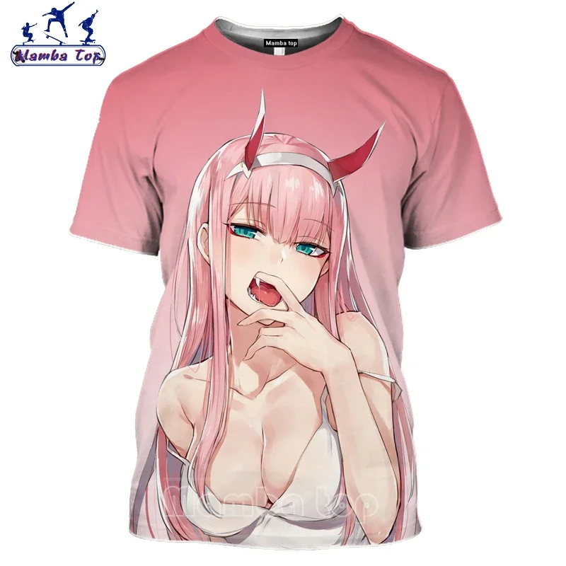 2024 Anime ZERO TWO T-shirt 3D Hentai Sexy Lolita Bikini Anime Darling Short Sleeve Sexy O Neck Short Sleeve Fashion Top