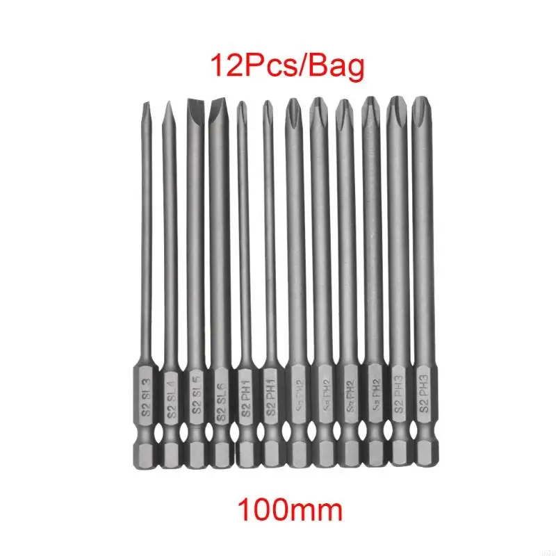 367D 12pcs/set Alloy Steel S2 Slotted Phillips Screwdriver Drill Bits Magnetic for He