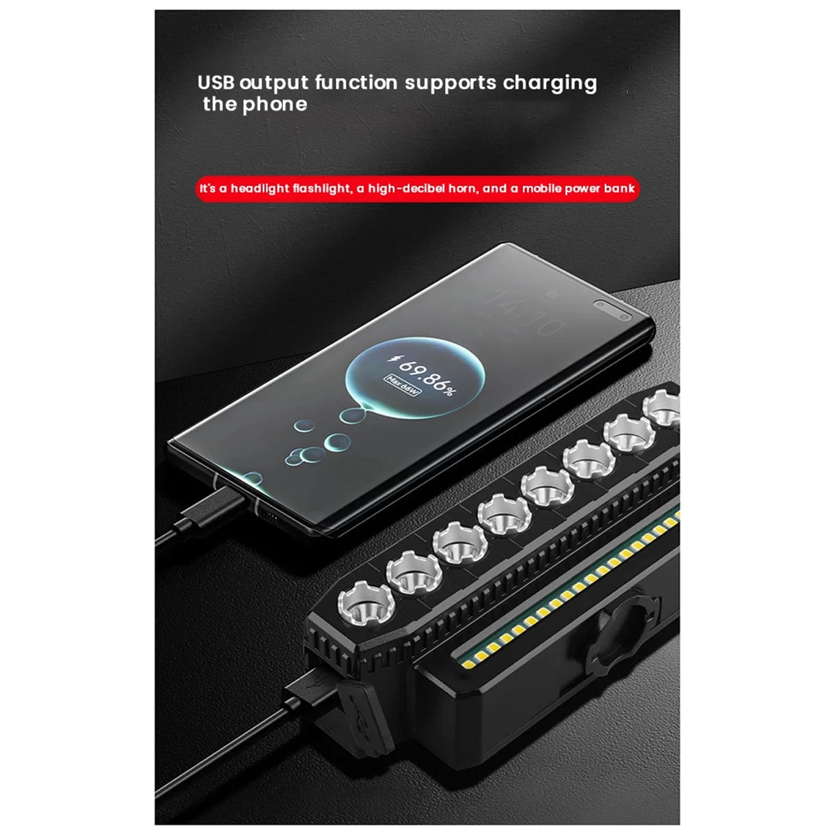 

ABVB LED Bike Headlight LED Light Bar with 130DB Bell Bicycle Front Light Power Bank USB Charging Bicycle Accessories,Style 1