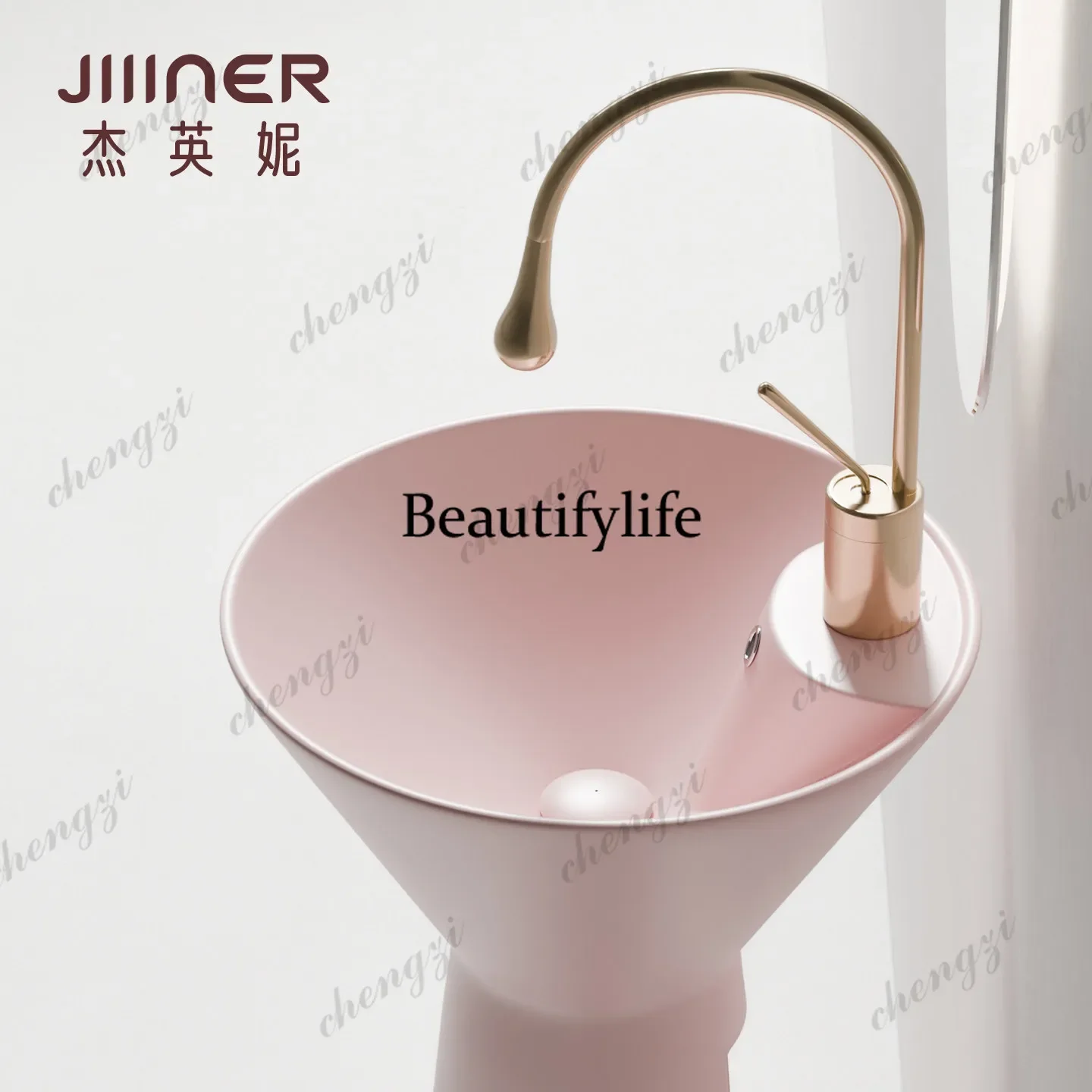 H134 Dream powder integrated floor-to-ceiling column basin small apartment bathroom ceramic washbasin