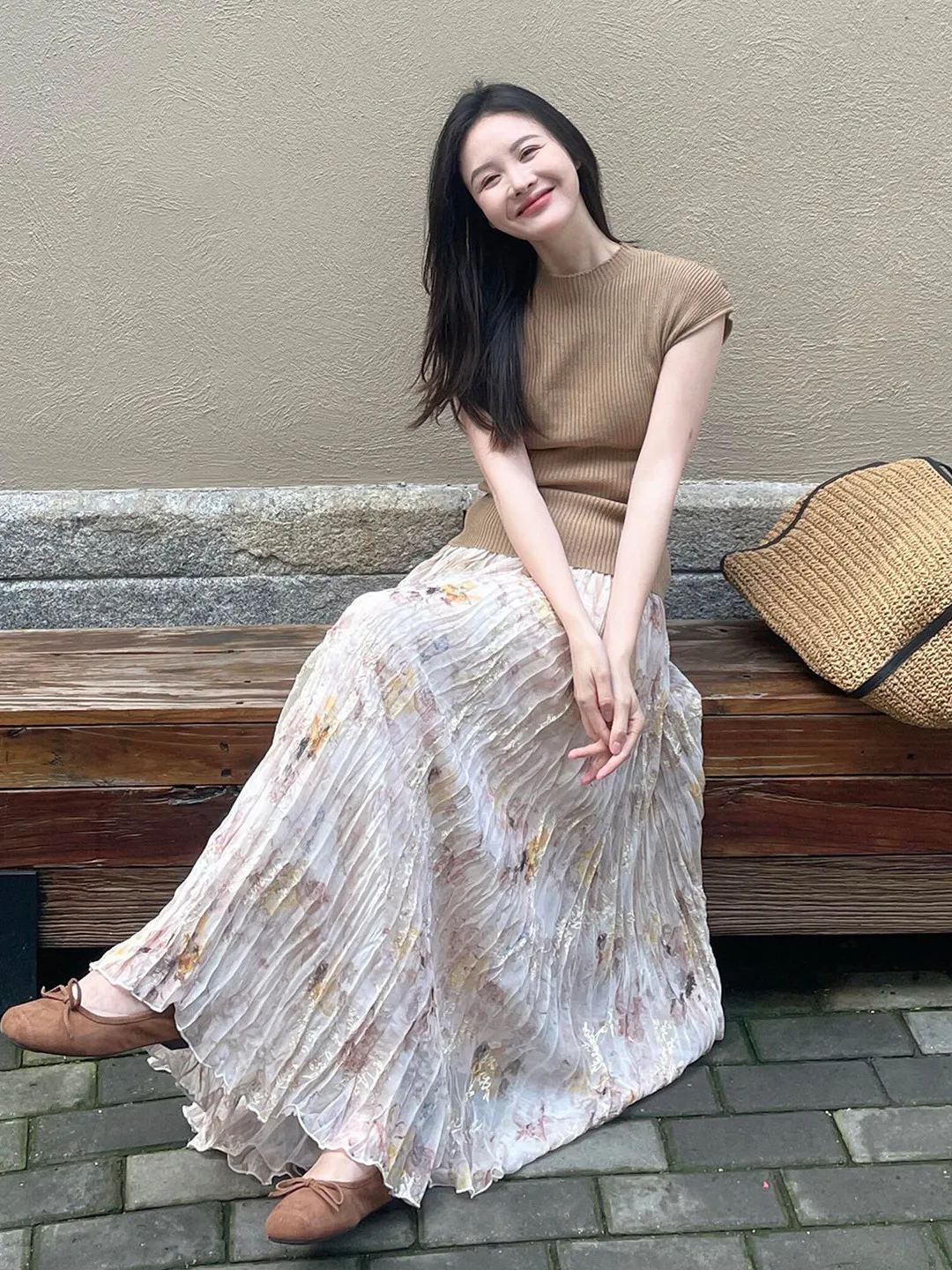 Korean Style Midi Skirt for Women Summer New Gentle Fashion High Waist Pleated Design Anti-Wrinkle Medium Thickness Short Sleeve