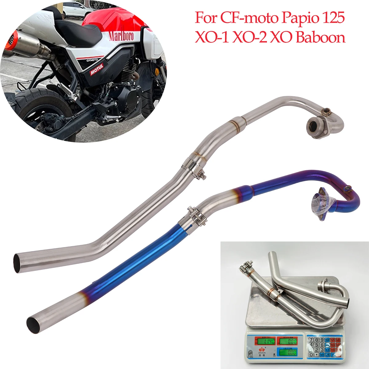 Slip On For CFMOTO Papio 125 XO-1 XO-2 XO Baboon 2023 2024 Motorcycle Exhaust System Header Pipe Modify Muffler Front Link Pipe