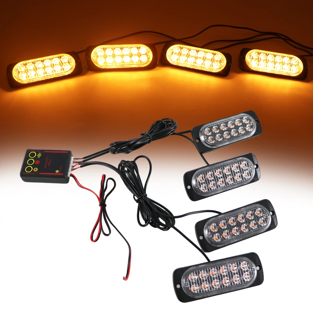

12 LED Car Front Grille Strobe Police Lights Flash Warning Lamp Red Blue Yellow Rescue Vehicle Emergency Flasher Signal Lighting